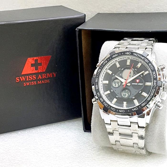 Jam Tangan Pria Swiss Army 5219 Dualtime Ori Strap Rubber Fashion Garansi 1 Tahun Free Box