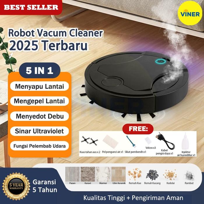 VINER Robot Vacuum Cleaner 5 in 1 Portable Penyedot Debu Rumah Sapu Otomatis/ Robot Sapu dan Pel Oto