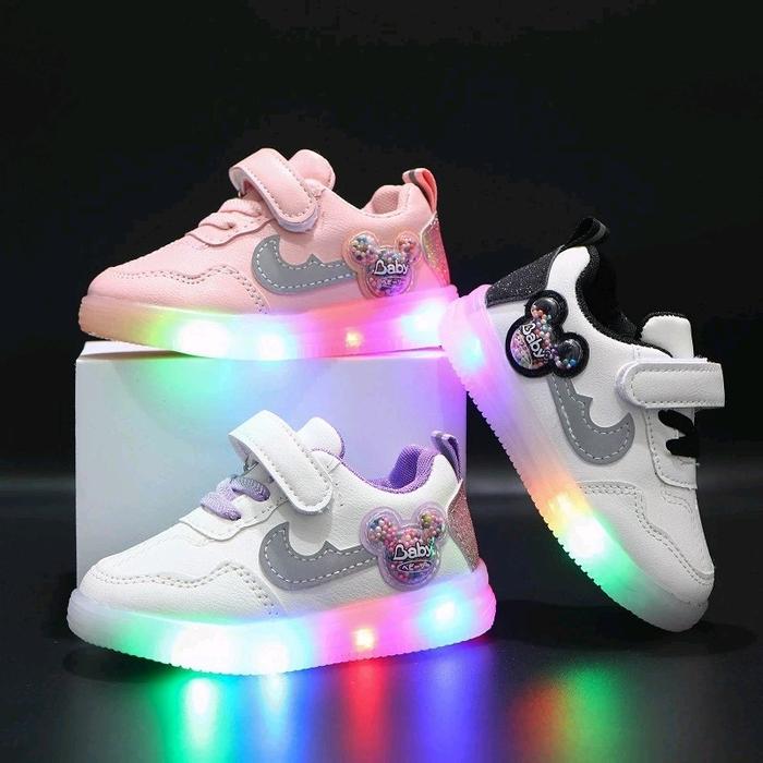Sepatu Sneakers Mickey LED Import Anak Laki-Laki Perempuan Lucu Keren 1-6 Tahun/ Sepatu Casual Pesta