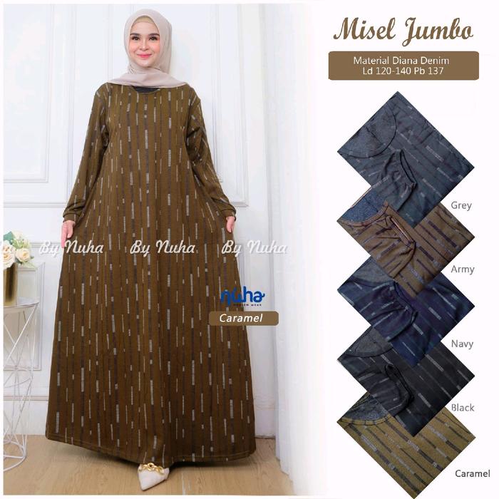 gamis lebaran dres import misel jumbo fab diana denim adem tebal