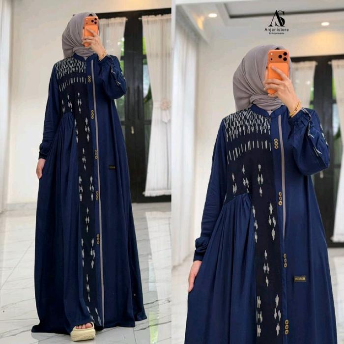 Anjani Store Abaya Ikat Biru Tua dengan Desain Folklorik & Nyaman Untuk Rag astronomi