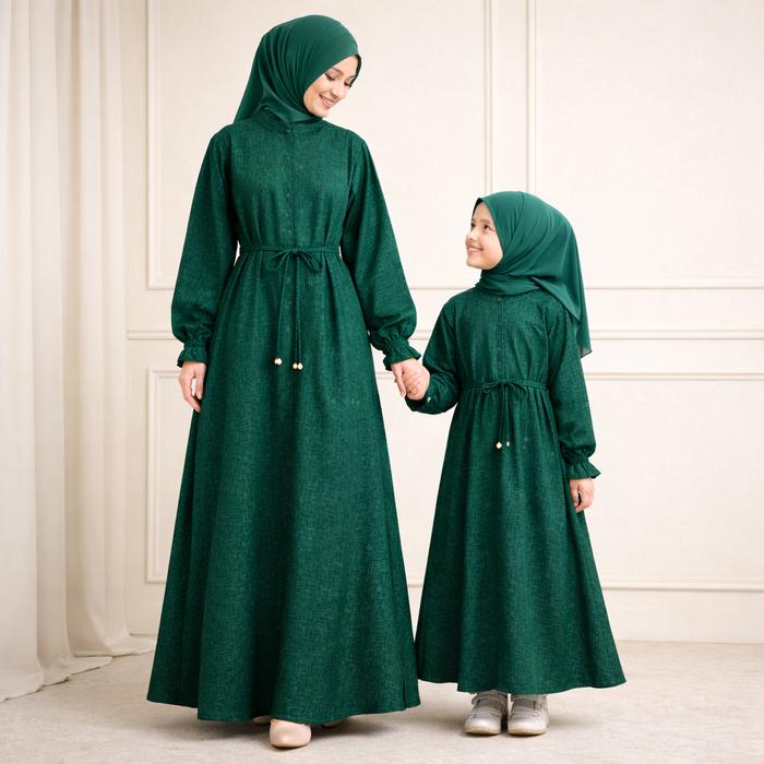 Gamis Couple Ibu dan Anak Wolfis Emboss Premium / Baju Pasangan Ibu Anak Busui Friendly S M L XL XXL