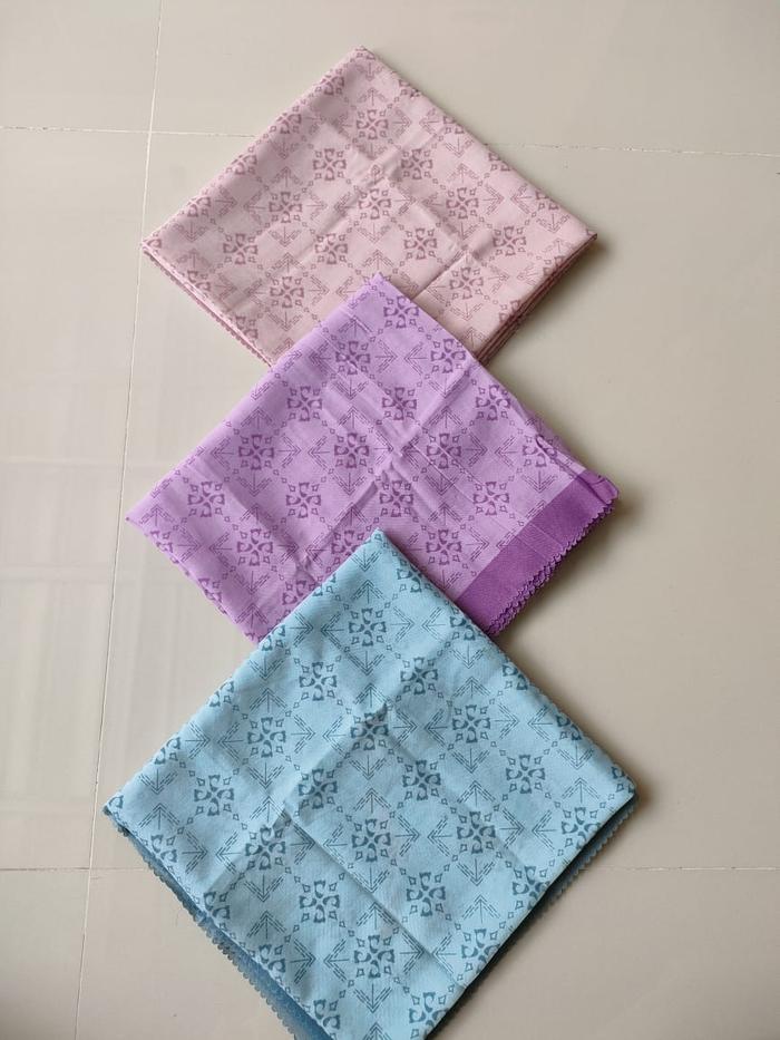 Kerudung Segi Empat Voal Motif Muslim Syari - BIRU WARDAH