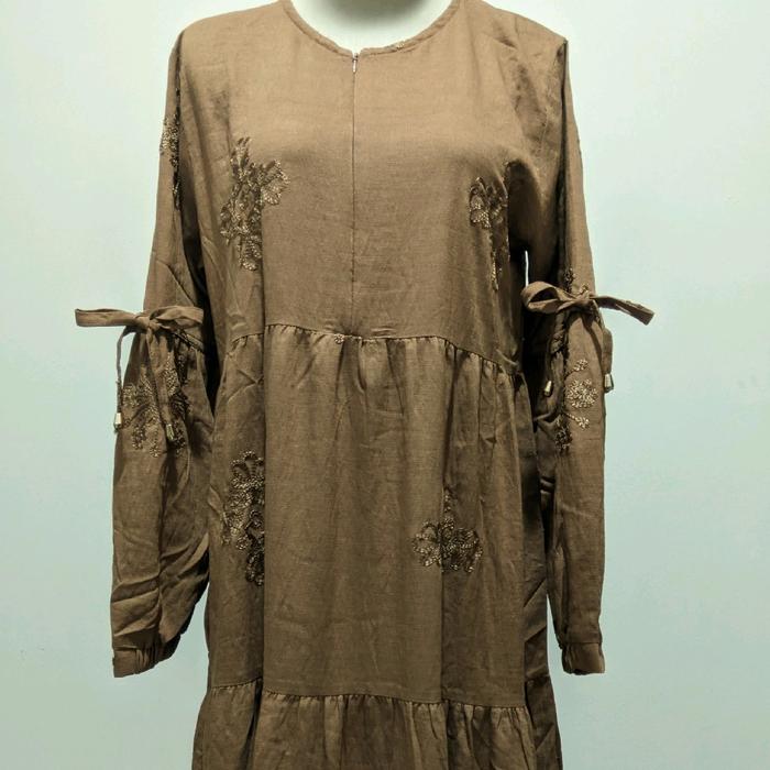 dress linen bordir r filly/ gamis linen bordir/ gamis dress mewah