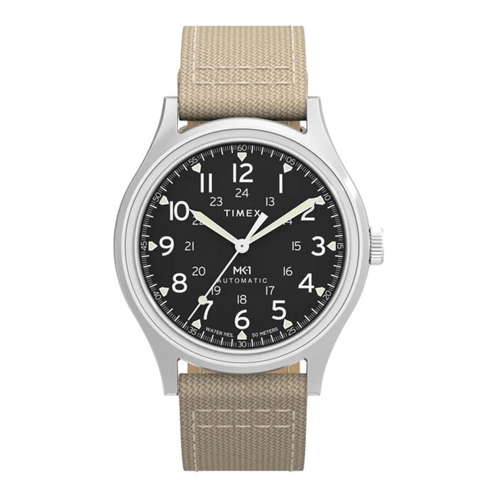 Jam Tangan Pria Timex MK1 TW2Y11900 Automatic Black Dial Tan Fabric Strap