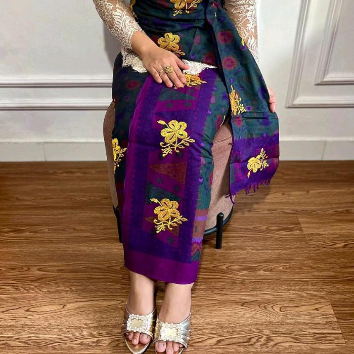 Kamen songket bordir bali katun endek palembang tretes emas (kamen lembaran) + selendang // kain bal