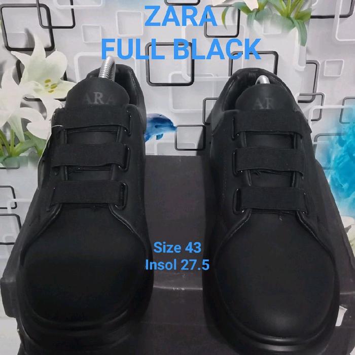 Sepatu Zara Full Black Ukuran 43 dengan Insol 27.5 - Casual Shoes Pria Sneakers Hitam Wanita