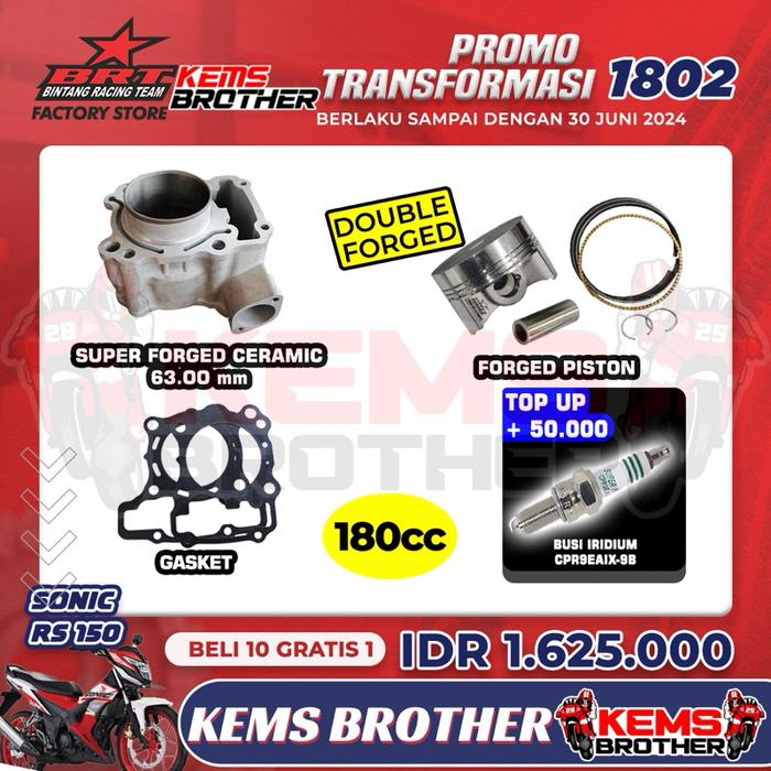 GRAB Silinder Blok BRT Ceramic Boreup 180CC untuk Sonic, GTR, CBR 150, Flite 6m - BRT