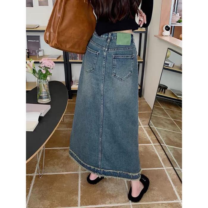 Rok Denim Jeans Midi Long Skirt Denim Women Panjang Hw Mx685