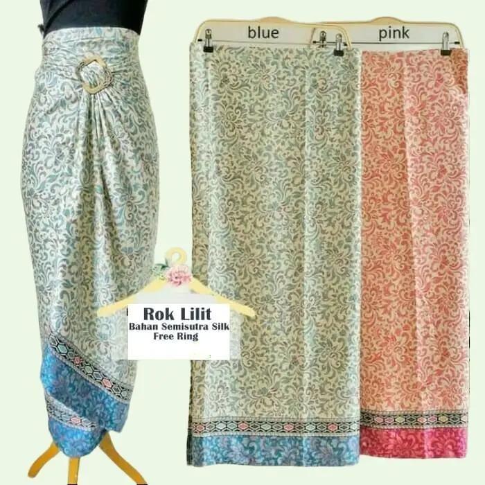 Rok Batik Wanita Kain Lilit Bahan Semi Sutra Silky Warna Tosca dan Pink