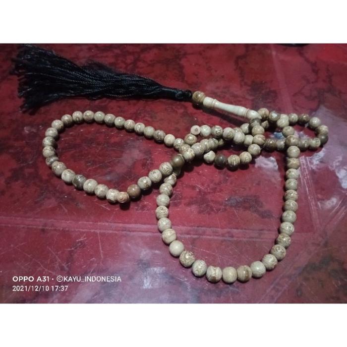 Tasbih akar Bahar putih/ uli gundi Akar batu/tali arus putih 7-8mm Gelang 18 mm 13 butir