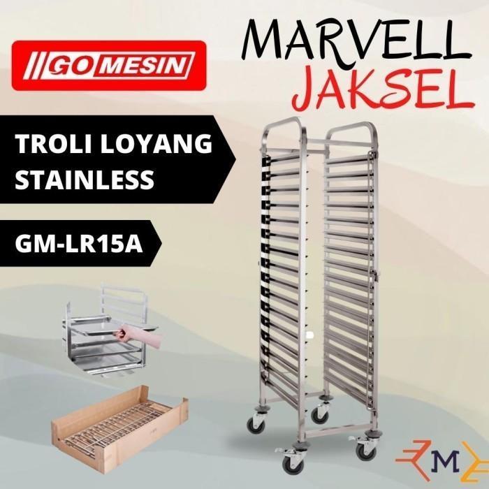 GOMESIN RAK TROLI ROTI TROLLEY BAKERY 15 TRAY STAINLESS LOYANG 40X60