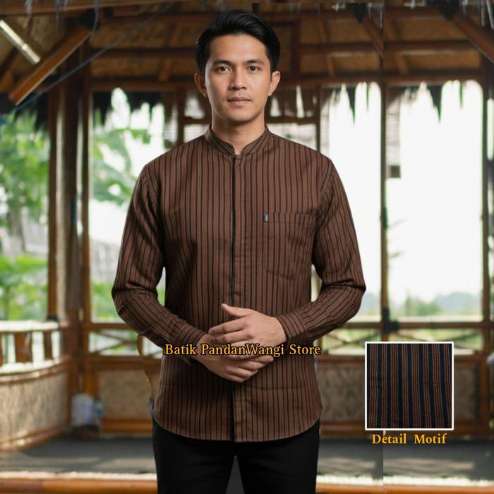 Kemeja Lurik Jawa Lengan Panjang Premium Baju Tradisional Baju Adat Motif Sorjan Lurik Solo Kemeja S