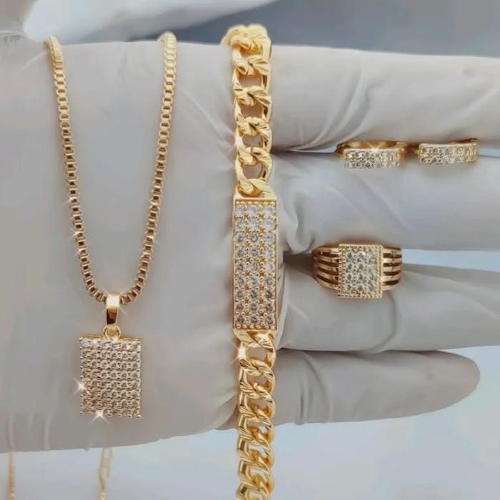 Set Perhiasan 5pcs MN2 Emas Gold Bahan Titanium Wanita Dewasa Anti Karat Realpict Terbaru Simple Ele