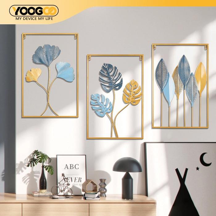 Wall Decor Hiasan Dinding Aesthetic Bahan Metal/Nordic Dinding Frame WallDecor Metal Gold Daun Leaf