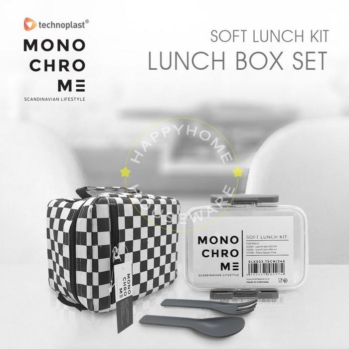 TECHNOPLAST Monochrome Soft Lunch Kit / Kotak Bekal / Lunch Box Set 4 Varian Tas Motif