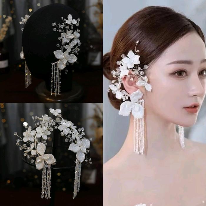 anting  juntai earpiece headpiece pengantin mewah 8hhg