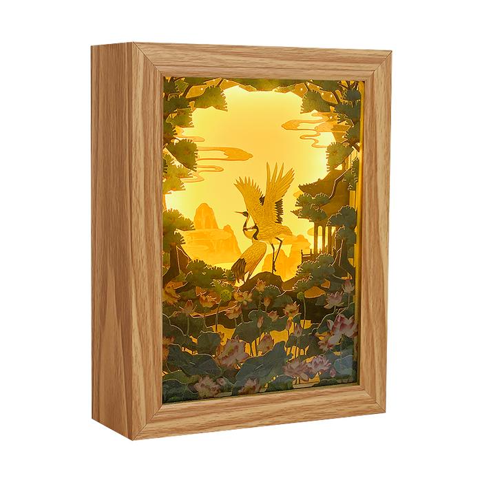 Decorative Paintings Crane Paper Cut Light Box Shadow Box Warm Led
