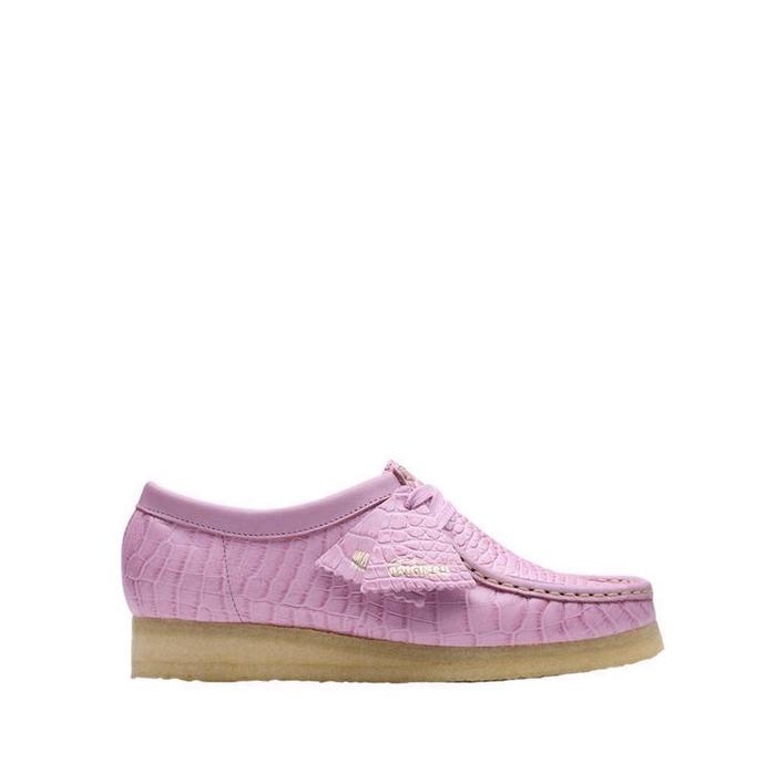 CLARKS Women's Loafers Shoes Wallabee Mauve Croc Sepatu Loafers Wanita Original - Purple