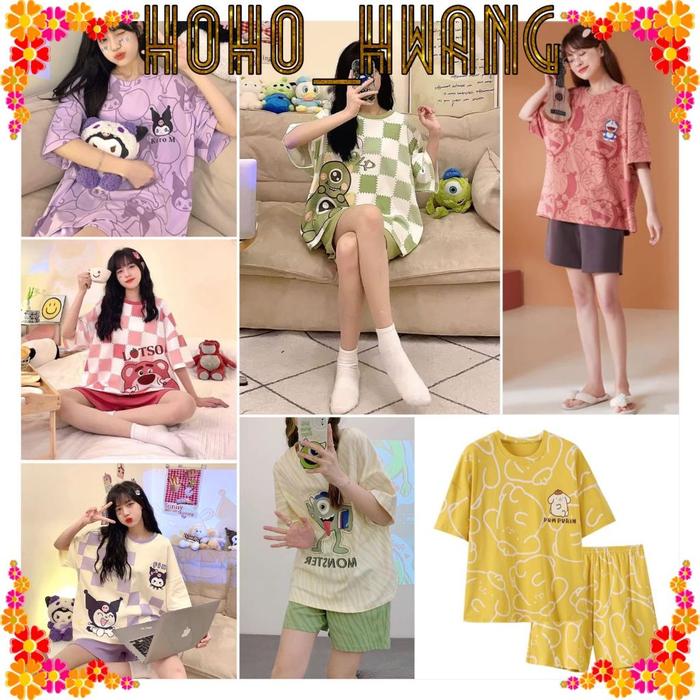 HOHO_HWANG (P-50) Baju tidur set celana pendek/baju tidur corak/sleep wear/setelan baju tidur piyama
