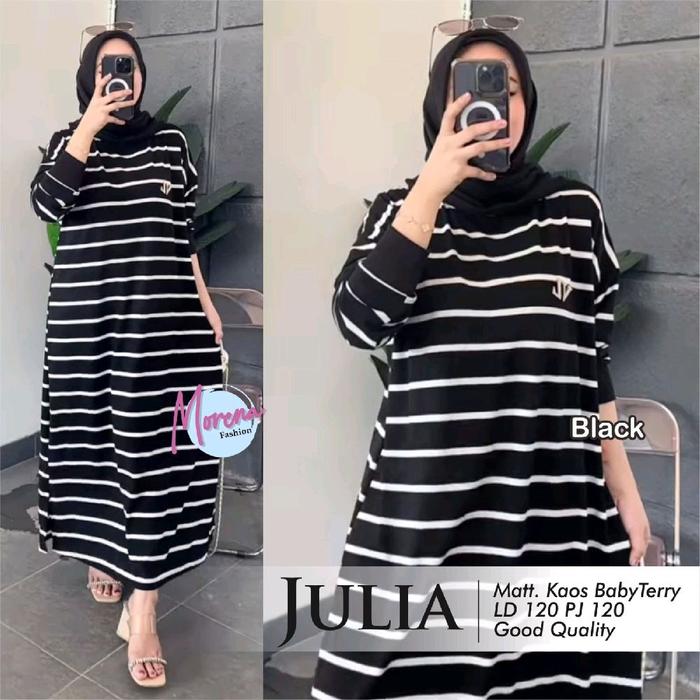 Juliaa dress gamis wanita babytery salur garis ld 120 jumbo xxl