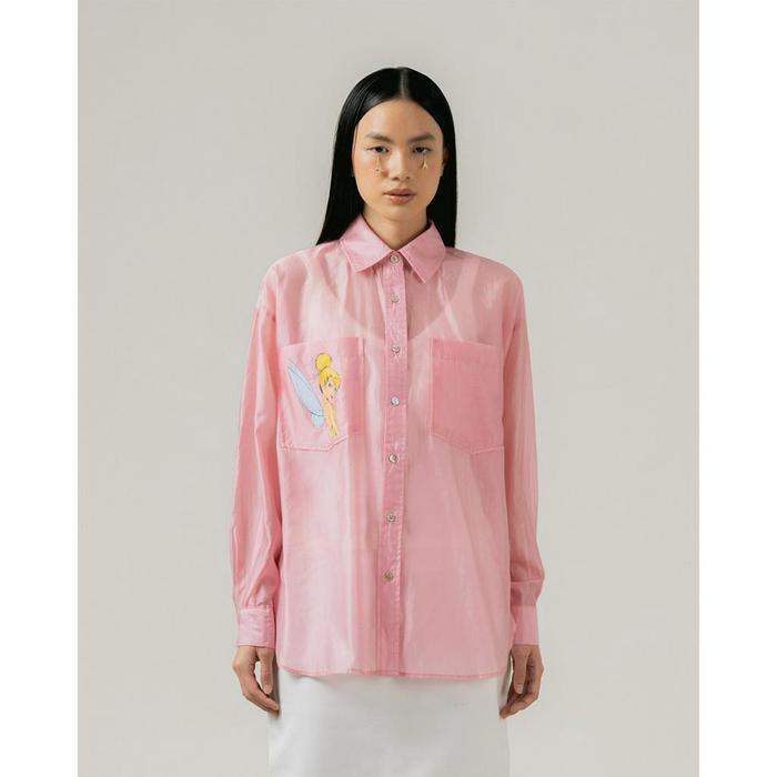 PRELOVED 3Mongkis X Disney Tinker Bell Pink Patch Pocket Long Sleeve Shirt Top Blouse Fashion Wanita