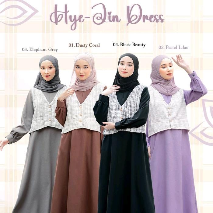 Hye-Jin Dress by Etuzi Gamis Muslimah Variasi Vest Rose Linen Polos Kombinasi Korean Tweed Motif Kot