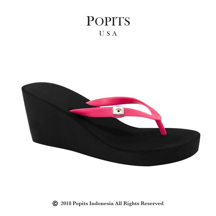 POPITS - Classic Tall Two Tones Wedges Sandal Wanita Nyaman Berkualitas Tinggi 7 cm Tali Karet Alas