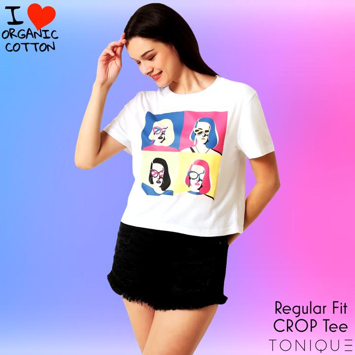 TONIQUE Kaos 24S katun combed Crop Top Regular Wanita Putih Sherry Cotton Cropped White T-shirt