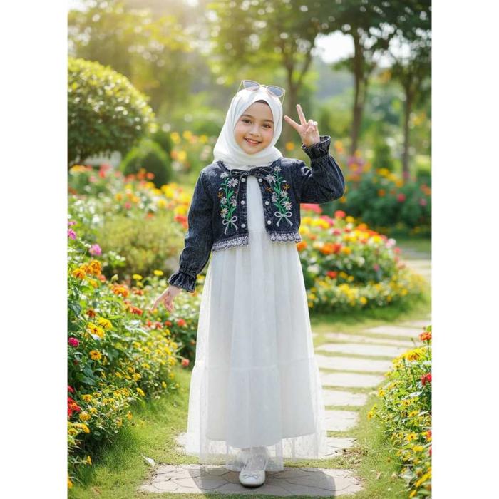 TERLARIS,,,!!!! Semi Gamis Lepas Bordir Sakila dan Tiladot Baju dress jeans anak perempuan lengan pa