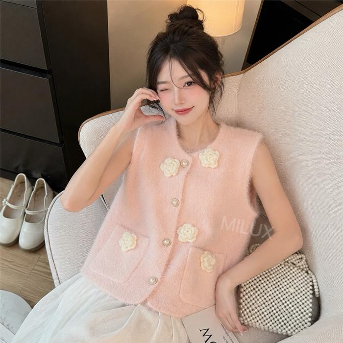 VEST TOP ROMPI WINTER BULU BUNGA KNIT FLOWER (VEST ONLY, TIDAK TERMASUK DALAMAN) MX450