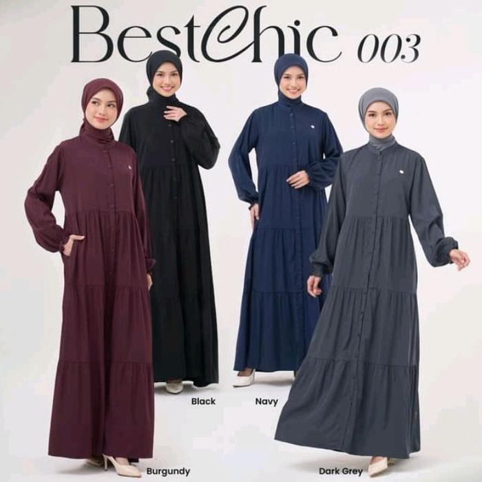 Nibras Gamis BestChic 003 Warna Burgundy Black Navy Dark Grey Bahan Rayon Adem Jatuh Flowy Dress Wan