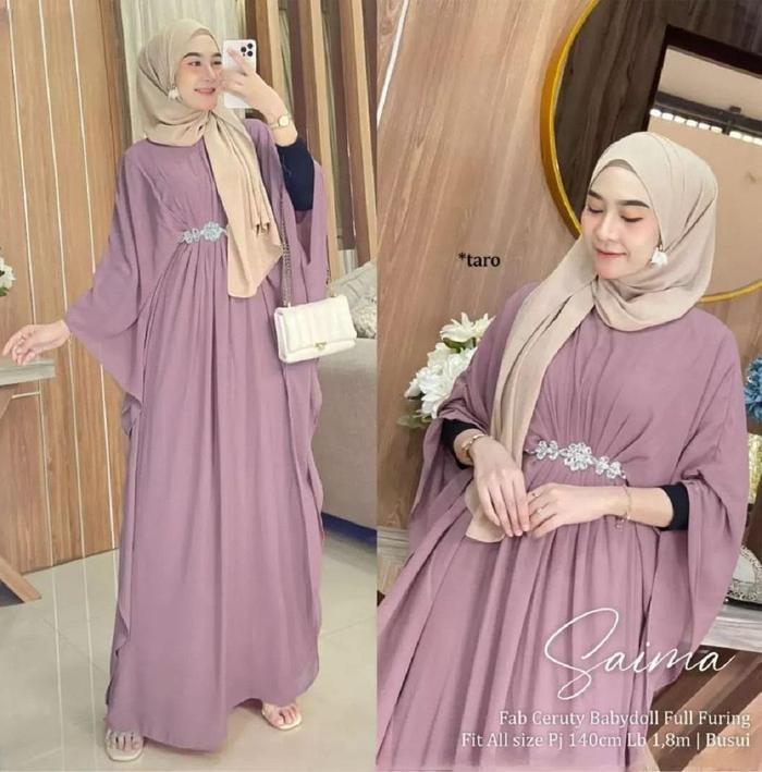 Dress Kaftan Lebaran 2026 Remaja Simple Elegan Gamis Muslim Wanita Dewasa Pesta Kondangan Hitam Puti