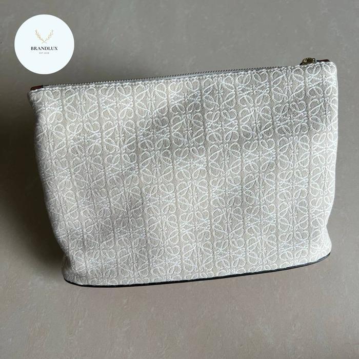 LOEWE CUBI JACQUARD OBLONG POUCH IN ECRU TAN