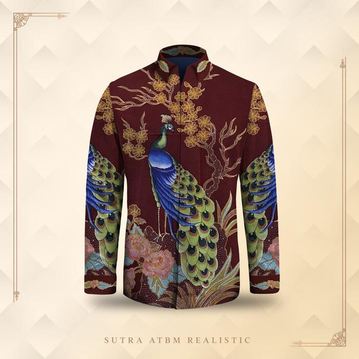 Kain batik tulis sutra atbm lukis kemeja batik pria tan_2012