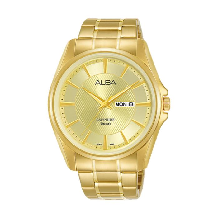 Jam Tangan Pria Alba Prestige AJ6094X1 Champagne Pattern Dial Gold Stainless Steel Strap