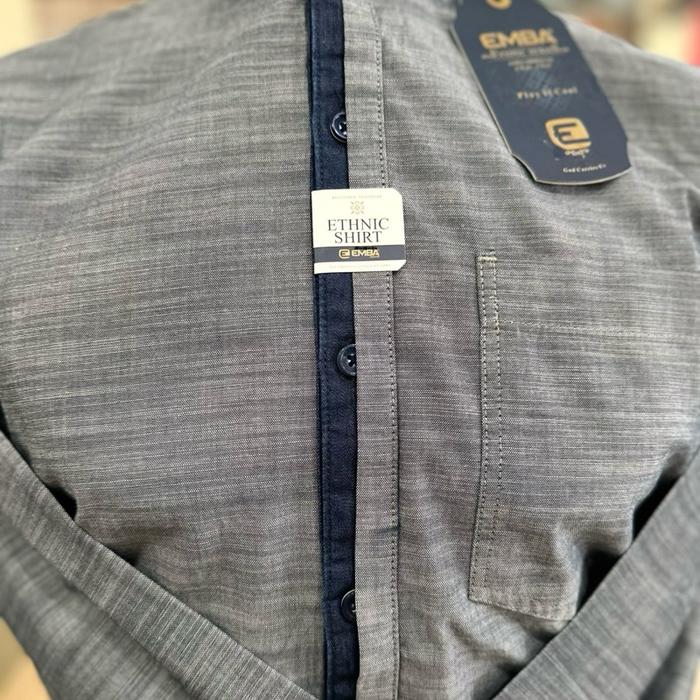 Emba Kemeja Panjang Ethnic Navy Koko Muslim Pria - Katun, Linen, Atasan, Dewasa, Baju, Toyobo, Kurta