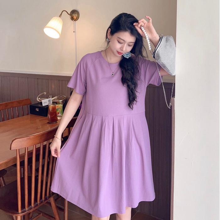 3371 HJ DRESS WANITA REMPLE KANTONG SAMPING BKK Casual Katun