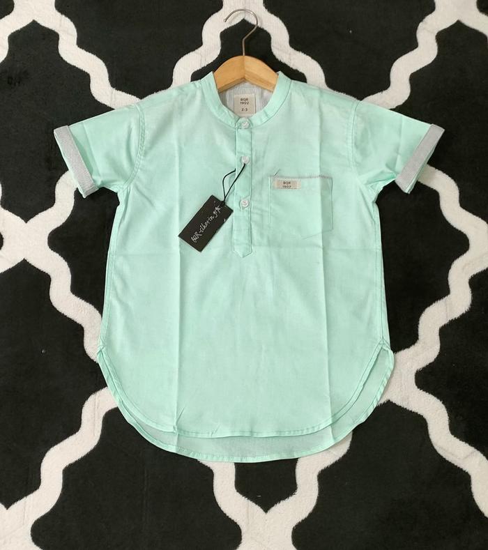KURTA ANAK LENGAN PENDEK KATUN TANGAN STICK BALIK 6-7 tahun za sage Baju Koko Muslim