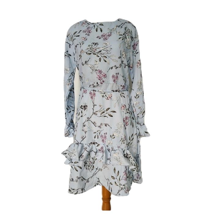 dress wanita biru langit motif