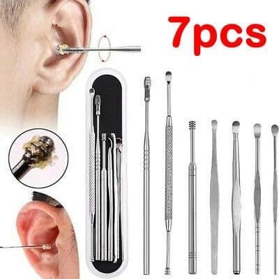 Earpick Set Paket Pembersih Kotoran Telinga Kuping 7 Macam Besi Free Box