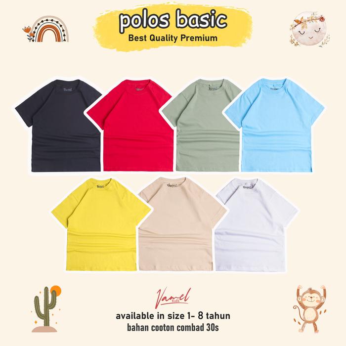 Vamel - baju kaos polos anak oversize unisex laki-laki/perempuan bahan cotton combad 30s
