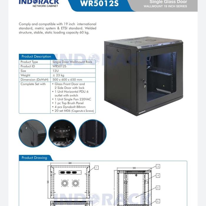 NEW Wallmount 12U Indorack Single Door 500mm WR5012S Rack Server