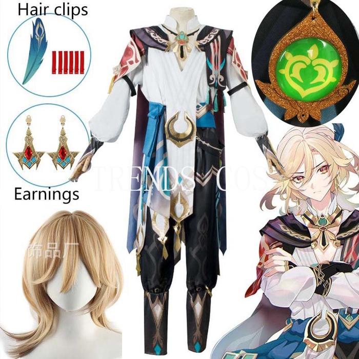 Kostum Cosplay Game Genshin Impact Kaveh Wig Kaveh Pakaian Kaveh
