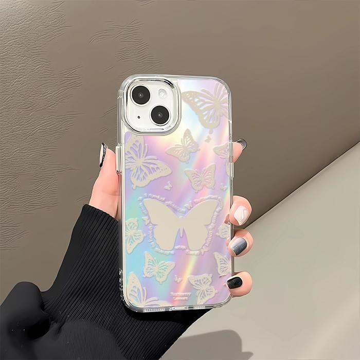 Butterfly Mirror Case For Iphone 7 8 SE PLUS 11 12 13 14 15 PRO MAX Casing Holo 3D 2 3 2022 2023-Ver