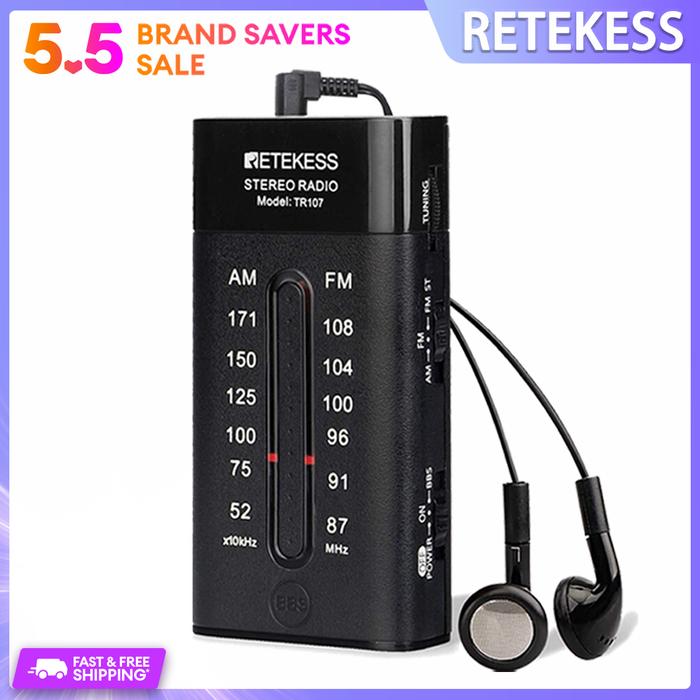 Retekess TR107 Radio Saku Mini AM FM, Radio Transistor Portabel