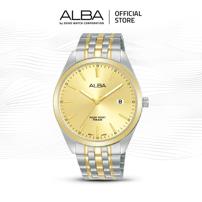 Alba Jam Tangan Pria AS9Q98 / AS9Q98X1 Quartz Gold Dial Two Tone Silver-Gold Stainless Steel Strap W