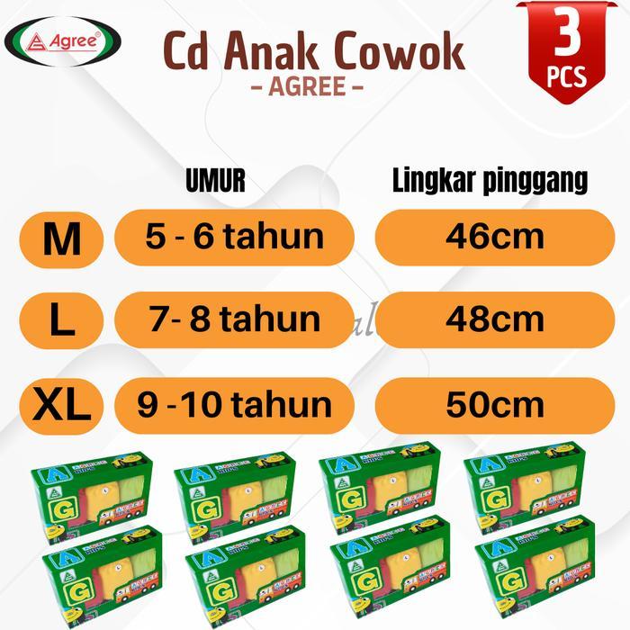 PREMIUM PROMO 3Pcs Celana Dalam AGREE Anak Pria - Pakaian Dalam Anak Agree Kids Ak20 cd laki 1–12 im