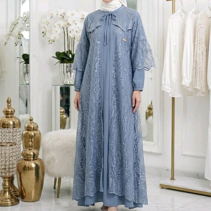 (Aliza)gamis outer dan inner bahan katun linnnen  Dress Wanita Muslim