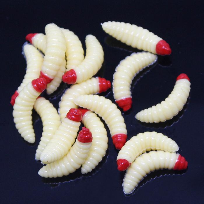 50PC/1Bag Fishing Lure Maggot Grub Yellow Lifelike Fishing Lure Bionic Bread Bug Soft Fishing Lure H